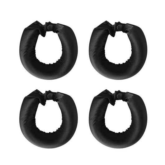 Vier schwarze Lockenwickler aus veganem Satin für die Anwendung über Nacht, hitzefrei für alle Haartypen geeignet.