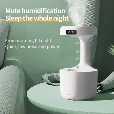 Leiser Luftbefeuchter für das Schlafzimmer mit 800 ml Kapazität, USB-C-Anschluss und integrierter Digitaluhr.