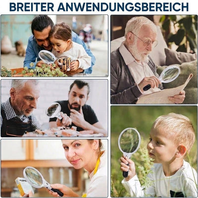 Lupe mit LED-Licht 14 cm – 10x, 20x, 45x Vergrößerung für Lesen und Echtheitsprüfung