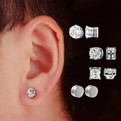 Magnetische Ohrstecker Unisex – Zirkonia Clip-Ohrringe ohne Ohrloch aus Edelstahl 1