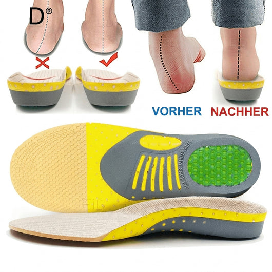 Orthopädische Einlegesohlen für Plattfüße – Gel-Dämpfung und Fersenstütze, zuschneidbar