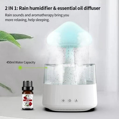 Regenwolken-Luftbefeuchter mit Aromatherapie und 450ml Wassertank inklusive Rosenöl