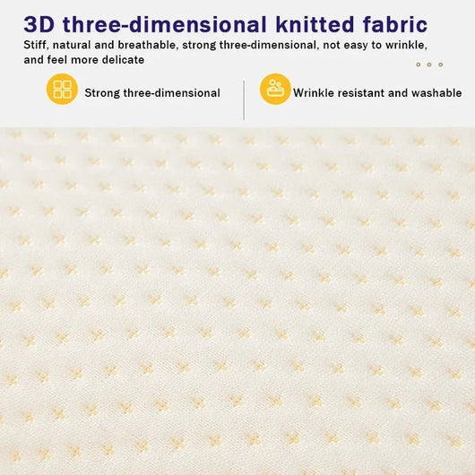 Nahaufnahme des dreidimensionalen Strickstoffs des Seitenschläferkissens mit feiner Textur