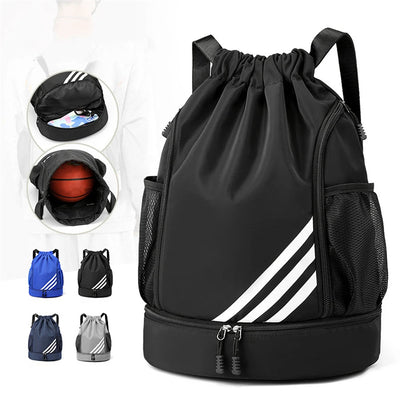 Sportrucksack für Herren mit Ballfach, wasserdichtem Material und getrenntem Nass- und Trockenfach.