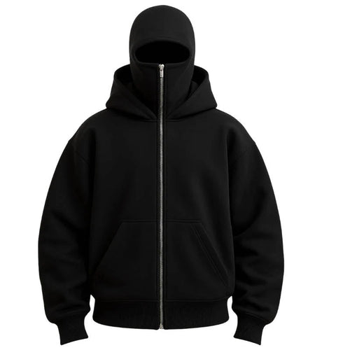 Unisex-Kapuzenjacke mit integriertem Gesichtsschutz und Reißverschluss – Warmer Hoodie für Outdoor-Aktivitäten