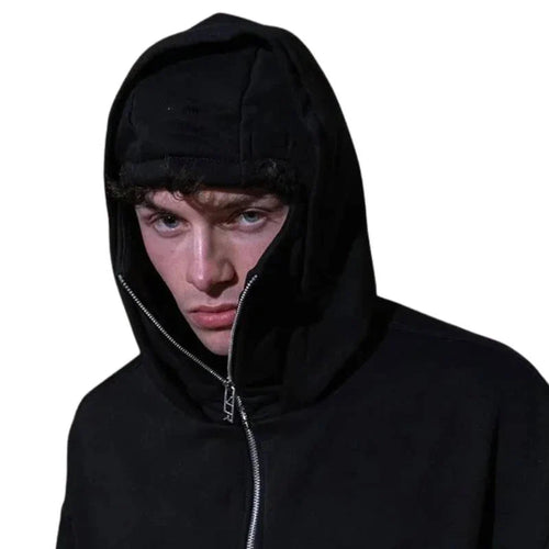 Unisex-Kapuzenjacke mit integriertem Gesichtsschutz und Reißverschluss – Warmer Hoodie für Outdoor-Aktivitäten