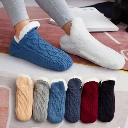 Thermische Fleece-Socken mit rutschfester Sohle – ideal für warme Füße zu Hause im Winter