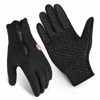 Schwarze Thermohandschuhe mit Reißverschluss und rutschfester Handfläche für Damen und Herren