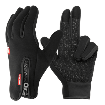 Schwarze Thermohandschuhe mit Reißverschluss und rutschfester Innenfläche für Damen und Herren