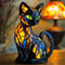 Tischlampe Katze aus Buntglas – LED Nachttischlampe für warmes Licht im Wohnzimmer