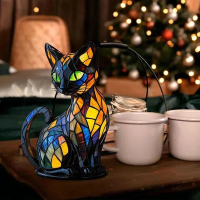 Tischlampe Katze aus Buntglas – LED Nachttischlampe für warmes Licht im Wohnzimmer 1