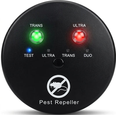 Ultraschall-Schädlingsbekämpfer mit Kontrollleuchten für die Betriebsmodi Test, Ultra, Trans und Duo.