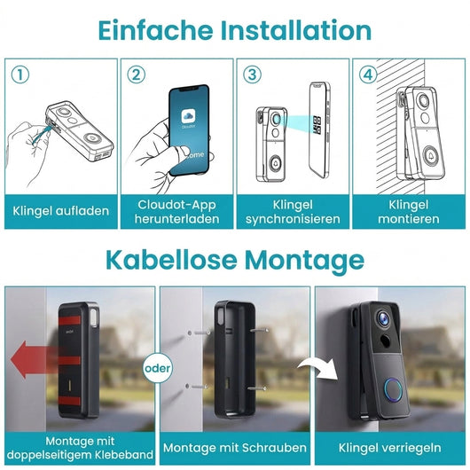 Video Türklingel mit Kamera – Kabellos, 1080p HD, Zwei-Wege-Kommunikation