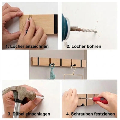 Wandgarderobe aus Bambus mit versteckten Haken – Platzsparend für Flur und Badezimmer