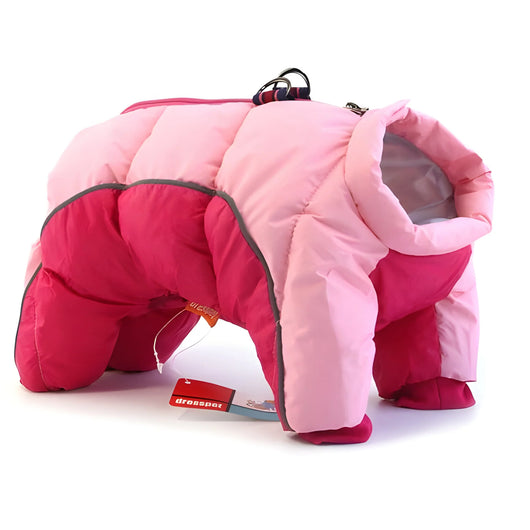 Wasserabweisender Hundeparka in Pink für kleine bis mittelgroße Hunde mit reflektierendem Streifen und Leinenring