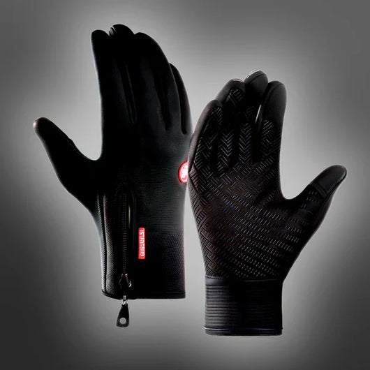 Schwarze wasserdichte Winterhandschuhe mit Reißverschluss, Thermo-Isolierung und Touchscreen-Funktion