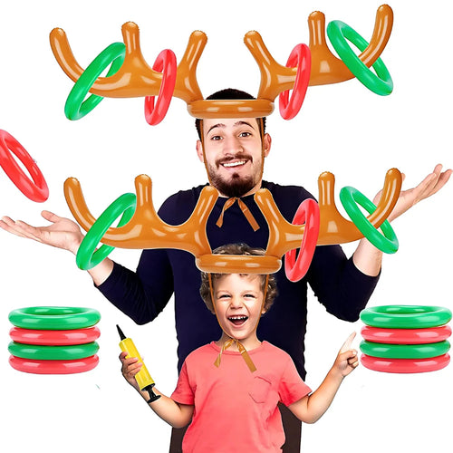 Weihnachtliches Ringwurfspiel mit aufblasbarem Rentiergeweih – Spaß für Kinder und Erwachsene