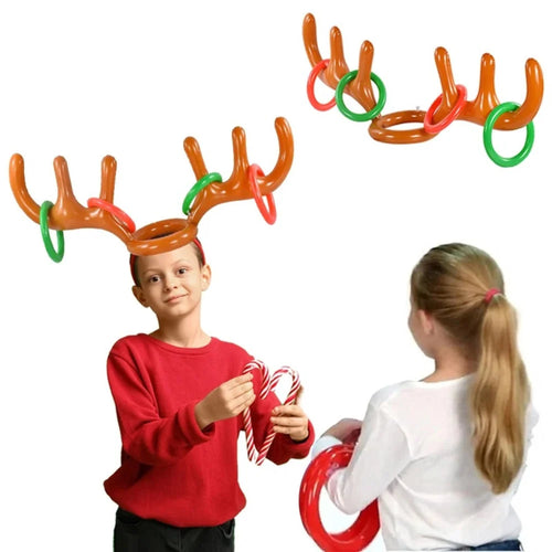 Weihnachtliches Ringwurfspiel mit aufblasbarem Rentiergeweih – Spaß für Kinder und Erwachsene