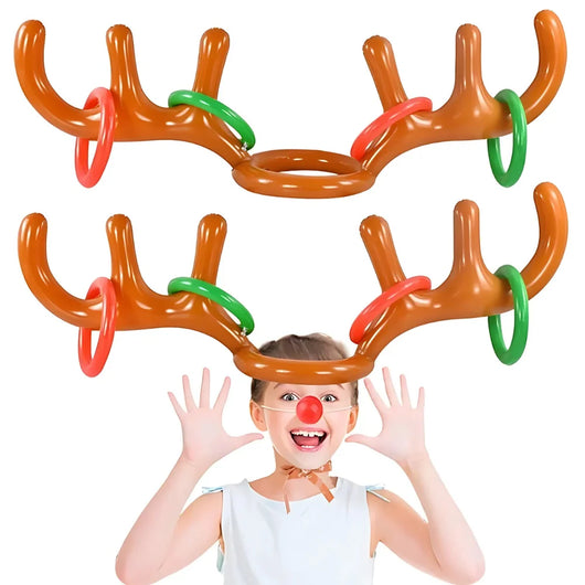 Weihnachtsspiel Ringwerfen mit aufblasbarem Rentiergeweih – Spaß für Erwachsene und Kinder
