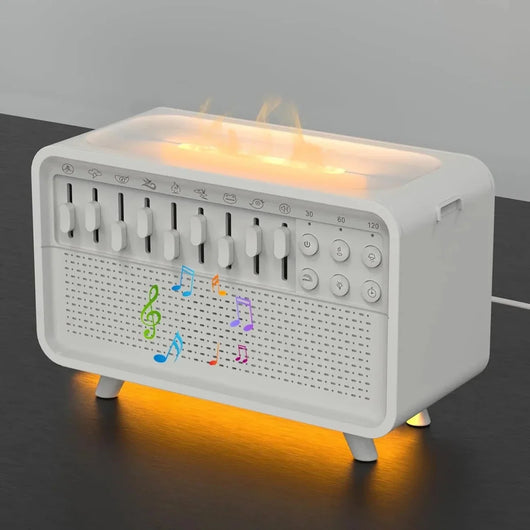 Weißrauschgenerator mit Luftbefeuchter und Aromadiffusor, der 8 Klänge abspielt, mit Nachtlicht und Bluetooth-Funktion.