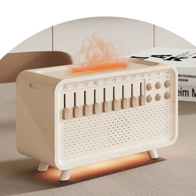 Weißrauschgenerator mit Luftbefeuchter und Aromadiffusor, der einen künstlichen Flammeneffekt erzeugt.