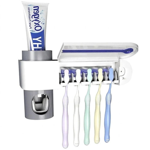 Zahnbürstenhalter für die Wand mit UV-Sterilisator und Zahnpastenspender – Platz für 5 Zahnbürsten