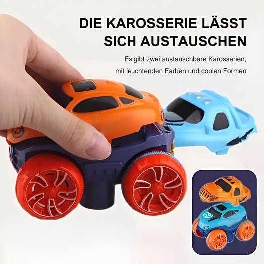 Spielzeugauto mit austauschbarer Karosserie in Orange und Blau für die Anti-Schwerkraft-Rennstrecke