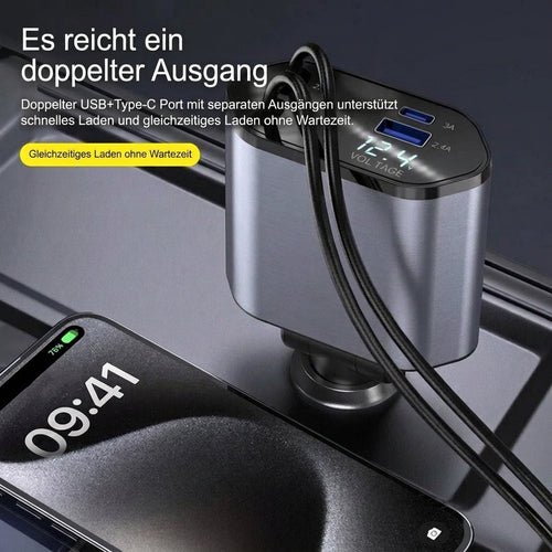 Autoladegerät 120 W mit Schnellladung – 2 USB-Anschlüsse für 12-24 V, 180° drehbar