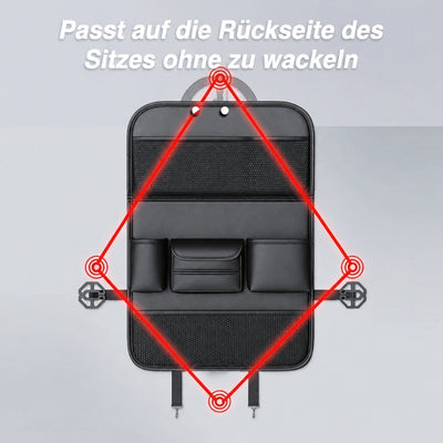 Autositz-Organizer mit Befestigungspunkten für einen stabilen Halt an der Rückseite des Vordersitzes