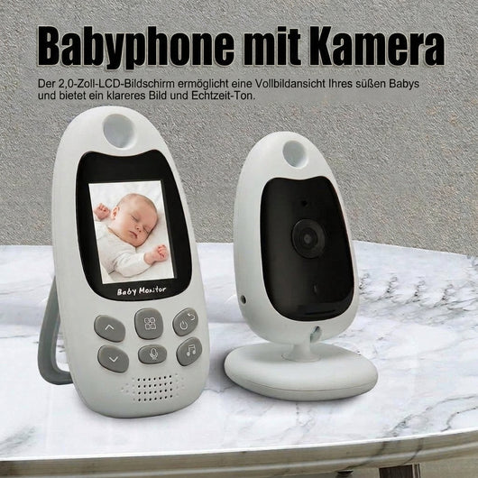 Babyphone mit Kamera, kabellos mit Nachtsicht und Zwei-Wege-Audio, zeigt ein schlafendes Baby auf dem 2-Zoll-Display.