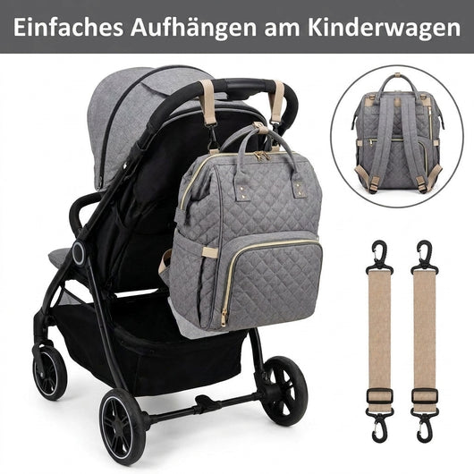 Wickelrucksack mit Befestigungsgurten für den Kinderwagen