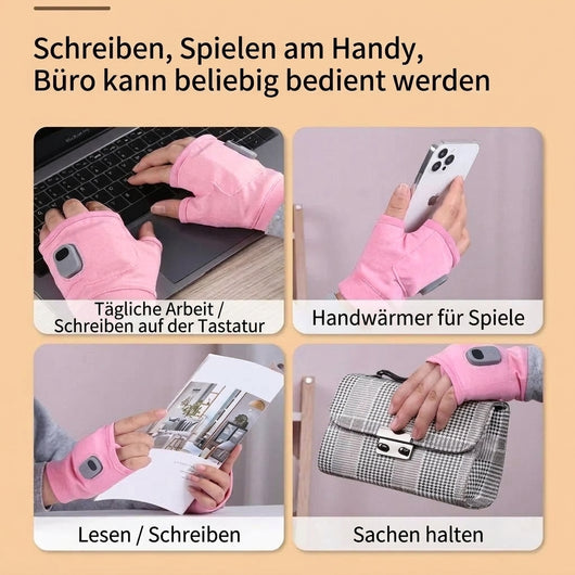 Beheizbare fingerlose Handschuhe bei der täglichen Arbeit am Computer, beim Spielen am Handy, beim Lesen und Tragen von Dingen.