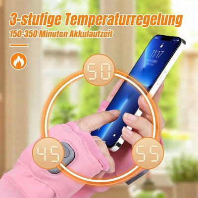 Beheizbare fingerlose Damen-Handschuhe mit USB-Ladung und drei Temperaturstufen für den Winter