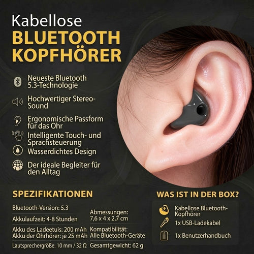 Bluetooth-In-Ear-Kopfhörer mit Geräuschunterdrückung – IPX5-Wasserschutz für ungestörten Schlaf