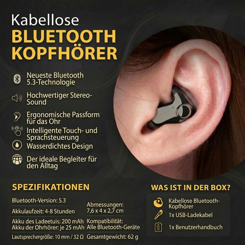 Bluetooth-In-Ear-Kopfhörer mit Geräuschunterdrückung – IPX5-Wasserschutz für ungestörten Schlaf