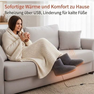 Elektrisch beheizte Hausschuhe für Damen und Herren mit USB-Heizung für warme Füße beim Entspannen auf dem Sofa