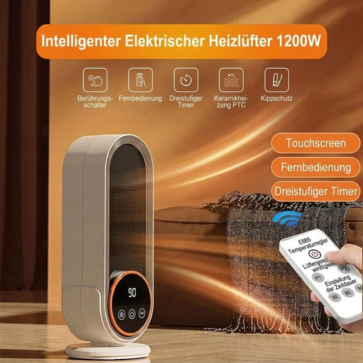 Elektrischer Heizlüfter mit 1200 W, Timer und Fernbedienung, ideal für kleine Räume, leise und effizient im Betrieb