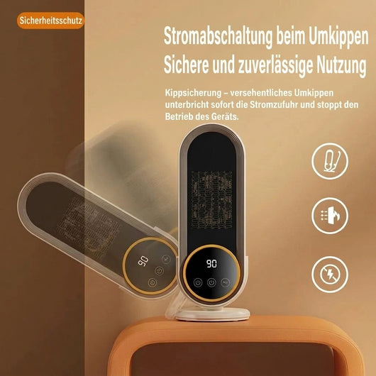 Die Elektroheizung schaltet sich bei einem versehentlichen Umkippen sofort automatisch ab, um einen sicheren Betrieb zu gewährleisten.