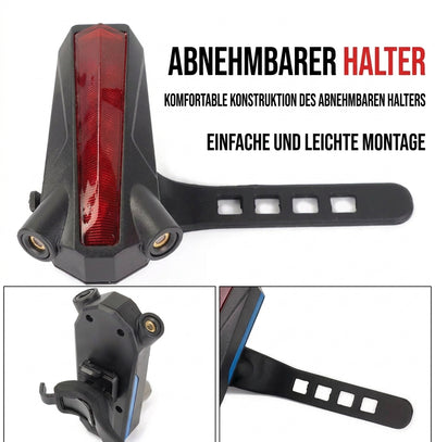 Fahrradrücklicht mit abnehmbarer Halterung für eine einfache und schnelle Montage am Fahrradrahmen.