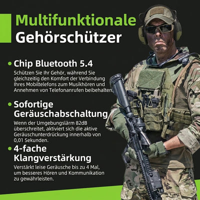 Gehörschutz für den Schießsport mit 22 dB Geräuschdämpfung, Bluetooth 5.0 und 4-facher Schallverstärkung