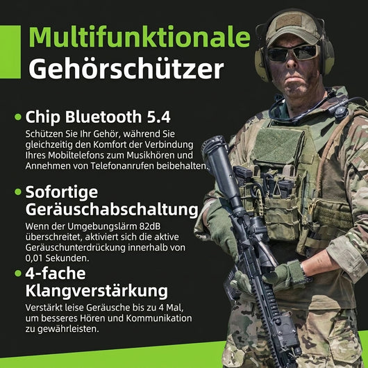 Gehörschutz für den Schießsport mit 22 dB Geräuschdämpfung, Bluetooth 5.0 und 4-facher Schallverstärkung