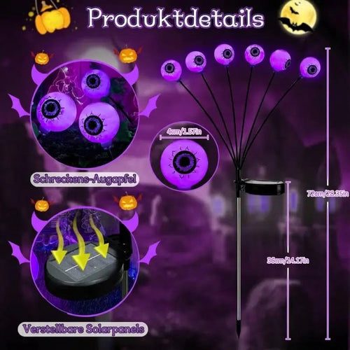 Halloween Gartenlichter mit Augäpfeln – 6 Solarlichter, wetterfest für gruselige Dekoration
