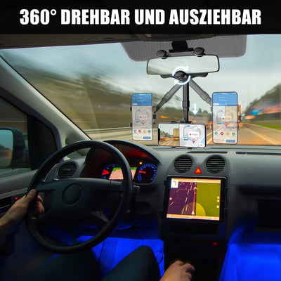 Handyhalterung für den Rückspiegel im Auto, 360° drehbar und ausziehbar für Smartphones von 4 bis 7 Zoll