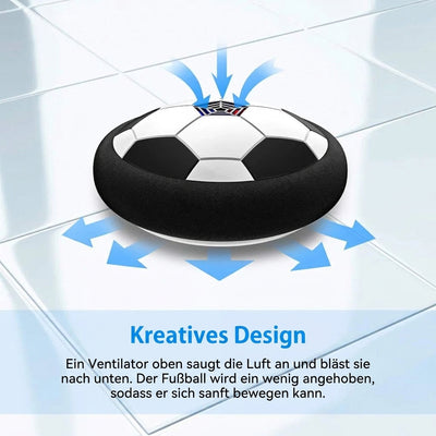 Ein Hoverball, der durch einen eingebauten Ventilator Luft nach unten bläst und so über den Boden gleitet.
