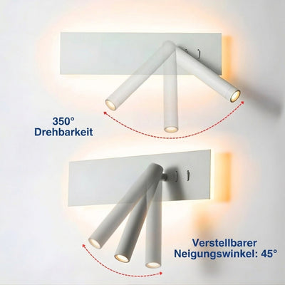 LED Wandleuchte schwenkbar für Schlafzimmer – Metall, einstellbare Helligkeit, 360° drehbar