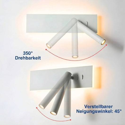 LED Wandleuchte schwenkbar für Schlafzimmer – Metall, einstellbare Helligkeit, 360° drehbar