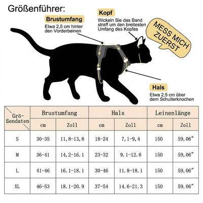 Katzengeschirr mit Leine 1,5 m – Verstellbar, Atmungsaktiv, Reflektierend