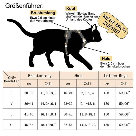 Katzengeschirr mit Leine 1,5 m – Verstellbar, Atmungsaktiv, Reflektierend