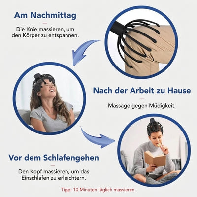 Anwendungsszenarien für das elektrische Kopfmassagegerät: Knie-, Kopf- und Entspannungsmassage für den Alltag.