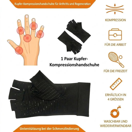 Kupferkompressionshandschuhe für Arthritis mit offener Fingerführung, rutschfest und zur Schmerzlinderung geeignet.